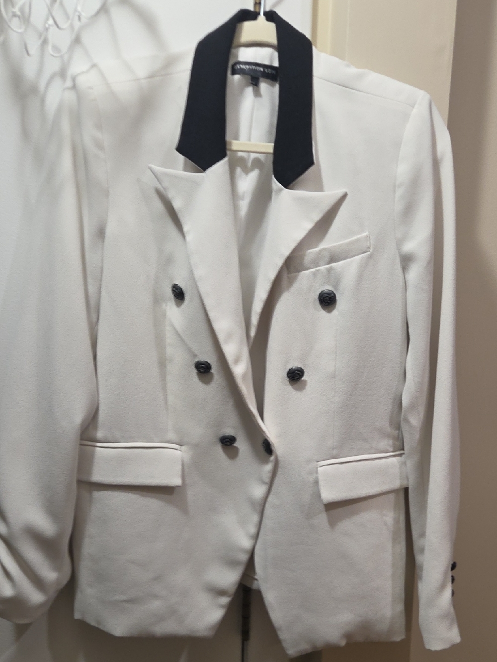 Generation Love Double-Breasted White Blazer with Black Collar